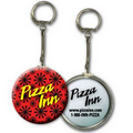 2" Round Metallic Key Chain w/ 3D Lenticular Animated Spinning Wheels - Red (Imprinted)